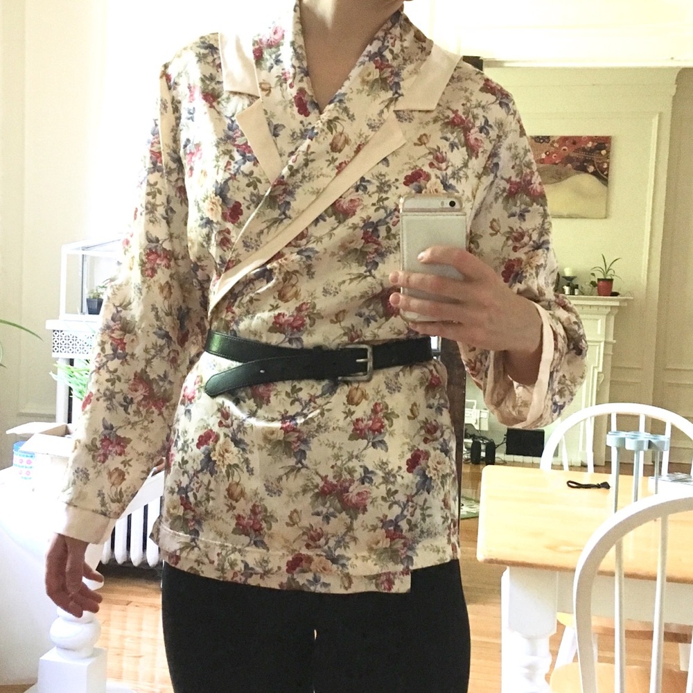 silky floral wrap top